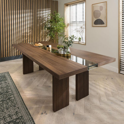 10 Seater Modern Dining Table Glass Walnut 240cm