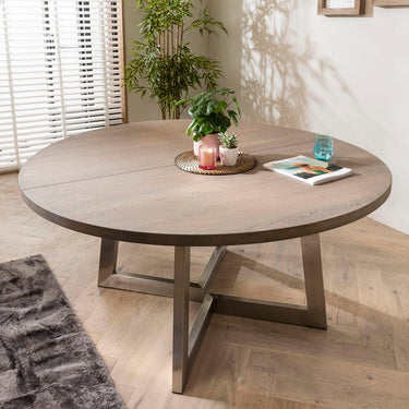 Quatropi 160cm Luxury Round Dining Table Oak Wood Grey Wash #10-#13