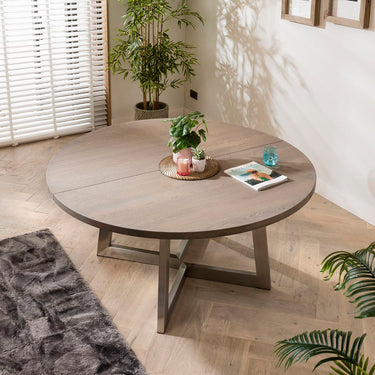 Quatropi 160cm Luxury Round Dining Table Oak Wood Grey Wash #10-#13