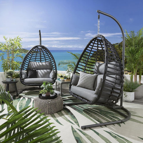 2 Bamboo Hanging Egg Chair Set - Grey