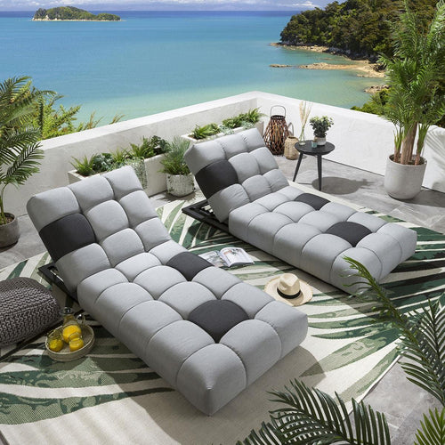 Set of 2 Modern Garden Cushioned Sun Loungers Luxury Outdoor Grey Quatropi