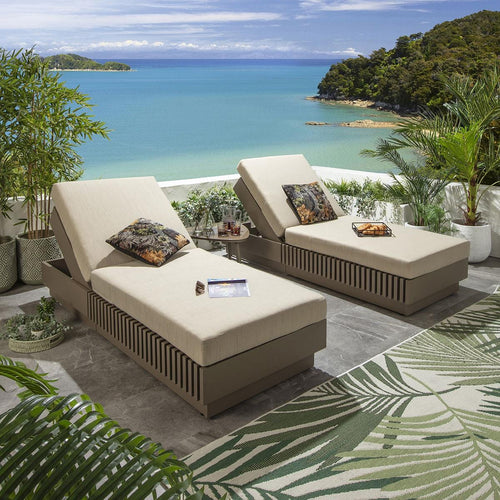 2 Deck Luxury Cushioned Sun Loungers Beige 200x80cm