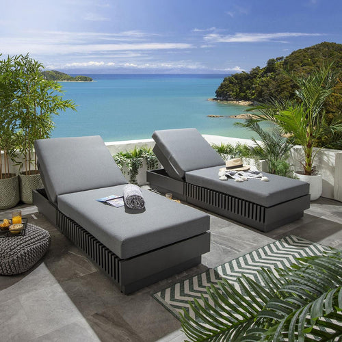 2 Deck Luxury Cushioned Sun Loungers Grey 200x80cm