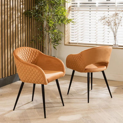 2 Lucy Velvet Carver Dining Chairs Orange