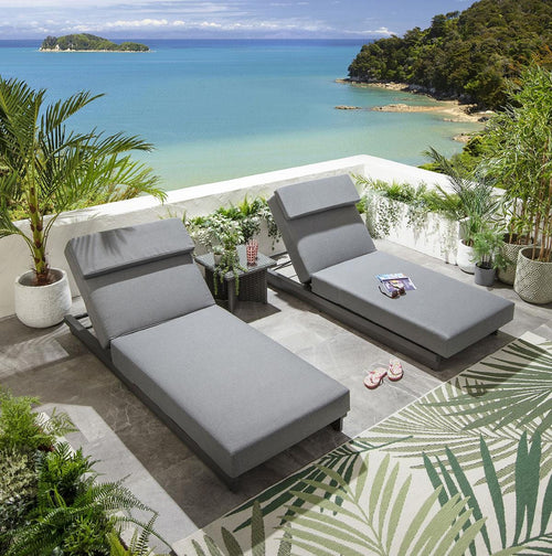 2 Marbella Garden Cushioned Sun Loungers Grey 200x78cm