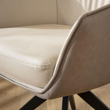 Quatropi 2 Millie Swivel Carver Faux Leather Dining Chairs Cream