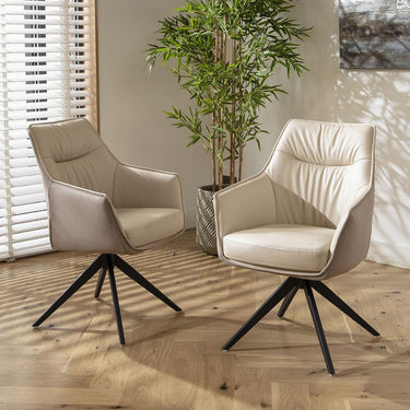 Quatropi 2 Millie Swivel Carver Faux Leather Dining Chairs Cream