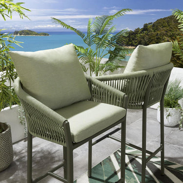 Quatropi 2 Modern Aluminium Metal Outdoor Garden High Bar Stools Chairs Green