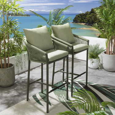 Quatropi 2 Modern Aluminium Metal Outdoor Garden High Bar Stools Chairs Green