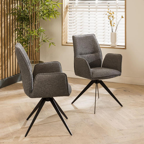 2 Nova Carver Dining Chairs Grey Boucle