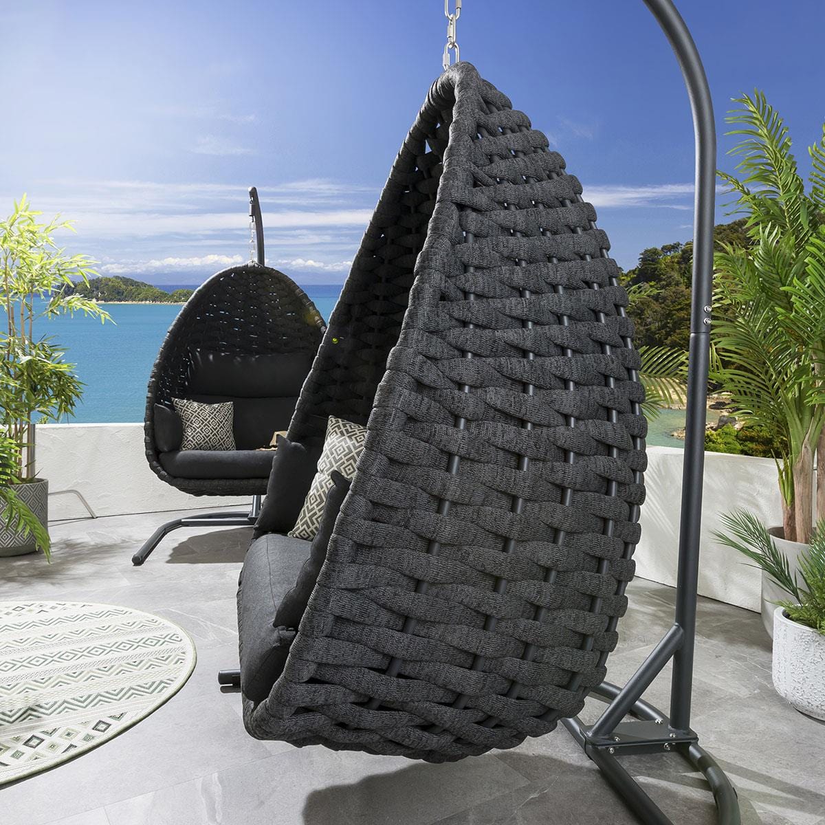 Quatropi 2 Rope Hanging Egg Chair Set - Charcoal