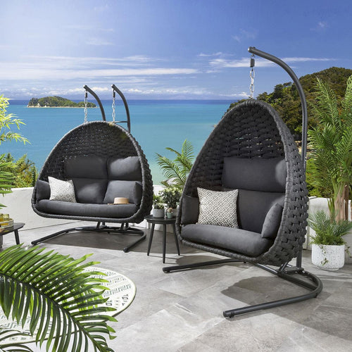 2 Rope Hanging Egg Chair Single & Double Set - Charcoal