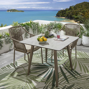 Quatropi 2 Seat Square Ceramic Garden Table and Chairs Dining Set Aluminium Beige
