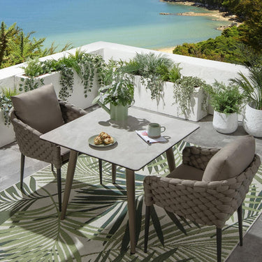 Quatropi 2 Seater Ceramic Garden Table and Chairs Dining Set Aluminium Beige