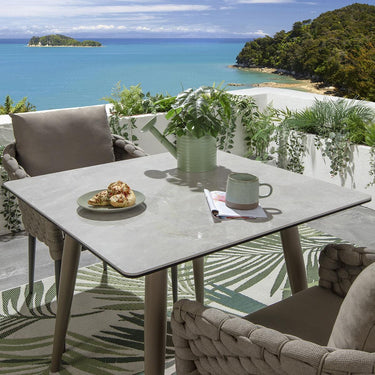 Quatropi 2 Seater Ceramic Garden Table and Chairs Dining Set Aluminium Beige