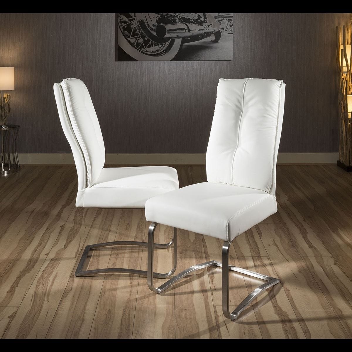Quatropi 2 White Leather Cantilever Dining Chairs