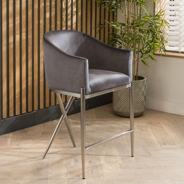Quatropi 2 Zoe Counter Height Velvet Bar Stools Grey