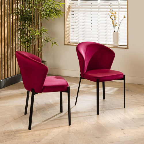 2 Zoe Velvet Dining Chairs Berry Red