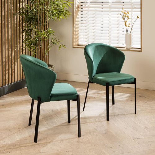 2 Zoe Velvet Dining Chairs Emerald Green