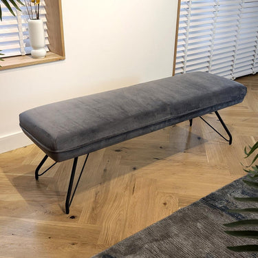 Quatropi 3 Seater Straight Backless Dining Bench Seat Industrial Grey Velvet 150cm