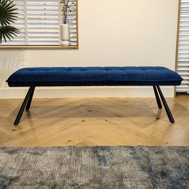 Quatropi 3 Seater Straight Backless Kitchen Dining Bench Seat Blue Velvet 150cm