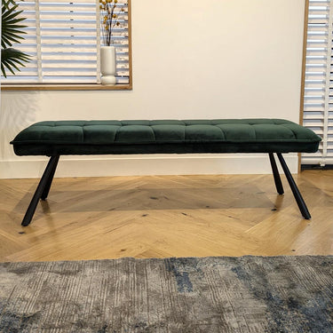 Quatropi 3 Seater Straight Backless Kitchen Dining Bench Seat Green Velvet 150cm