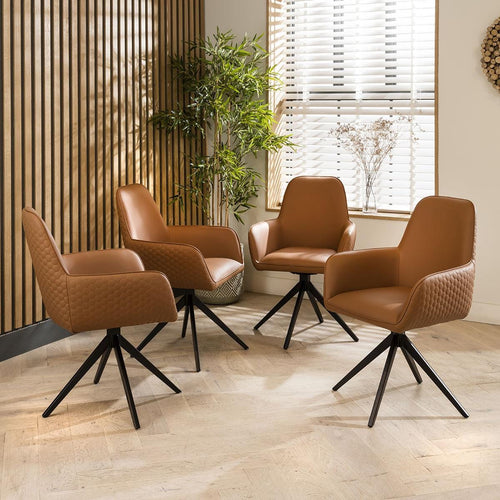 4 Emma Leather Carver Dining Chairs Tan