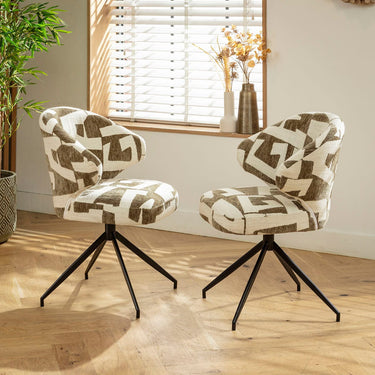 Quatropi 4 Enzo Modern Swivel Dining Chairs White & Olive Green Fabric
