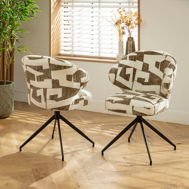 Quatropi 4 Enzo Modern Swivel Dining Chairs White & Olive Green Fabric