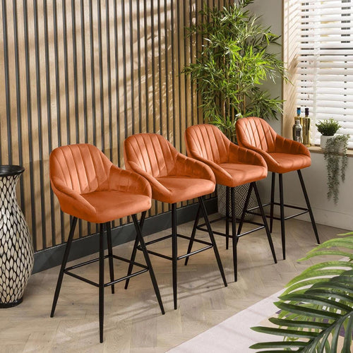 4 Harper Velvet Bar Stools Orange