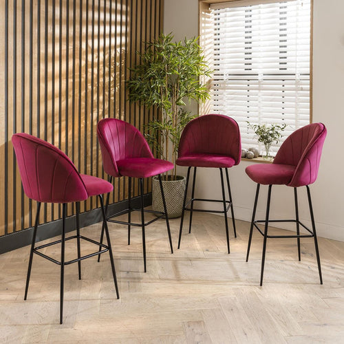 4 Hope Velvet Bar Stools Berry Red