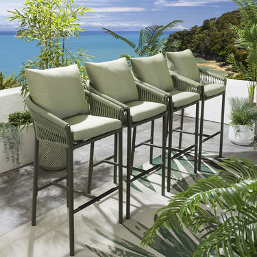 Quatropi 4 Modern Aluminium Metal Outdoor Garden High Bar Stools Chairs Green