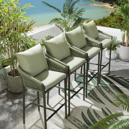 Set of 4 Cole Aluminium Outdoor Garden Bar Stools Green