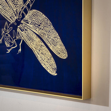 Quatropi 4-Piece Dragon Fly Gold Metal Framed Wall Artwork Set Blue 80x80cm