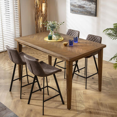 Quatropi 4 Seat Counter Bar Table and Stools Set Solid Wood Brown Faux Leather
