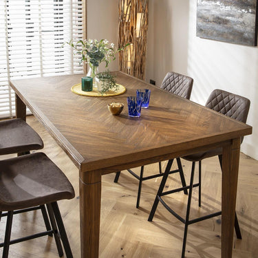 Quatropi 4 Seat Counter Bar Table and Stools Set Solid Wood Brown Faux Leather