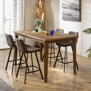 Quatropi 4 Seat Counter Bar Table and Stools Set Solid Wood Brown Faux Leather