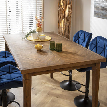 Quatropi 4 Seat Counter Bar Table and Stools Set Solid Wood Modern Blue Velvet