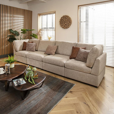Quatropi 4 Seat Modular Sectional Straight Corner Sofa Couch Beige Boucle Fabric