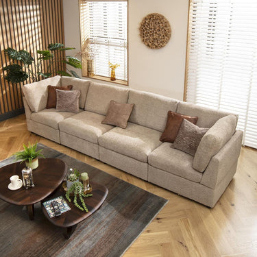 Quatropi 4 Seat Modular Sectional Straight Corner Sofa Couch Beige Boucle Fabric
