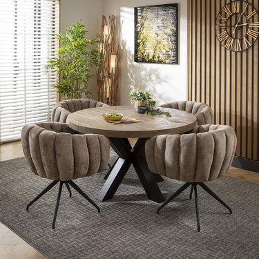 Quatropi 4 Seat Wooden Round Dining Set Reclaimed Oak Dining Table and Chairs Brown