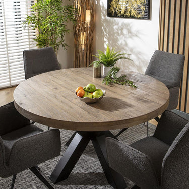 Quatropi 4 Seat Wooden Round Dining Set Reclaimed Oak Dining Table and Chairs Grey
