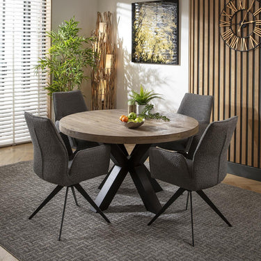Quatropi 4 Seat Wooden Round Dining Set Reclaimed Oak Dining Table and Chairs Grey