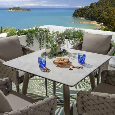 Quatropi 4 Seater Ceramic Garden Table and Chairs Dining Set Aluminium Beige