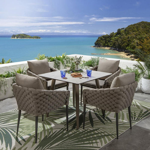 Sundowner 4 Seater Ceramic Garden Dining Set Aluminium Coffee & Beige
