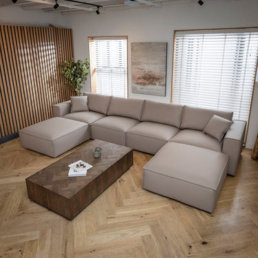 Quatropi 4 Seater Modern Beige Leather Modular Sofa Settee 398x196cm