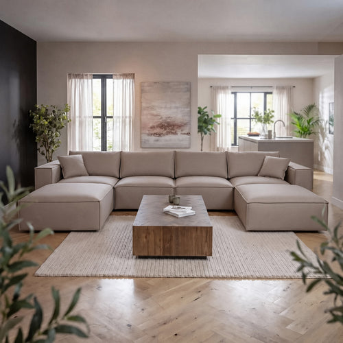 Rupert Leather 4 Seater Modular Chaise Sofa Settee Mushroom Beige 398x196cm 7
