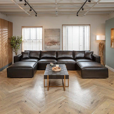 Quatropi 4 Seater Modern Black Leather Modular Sofa Settee 398x196cm