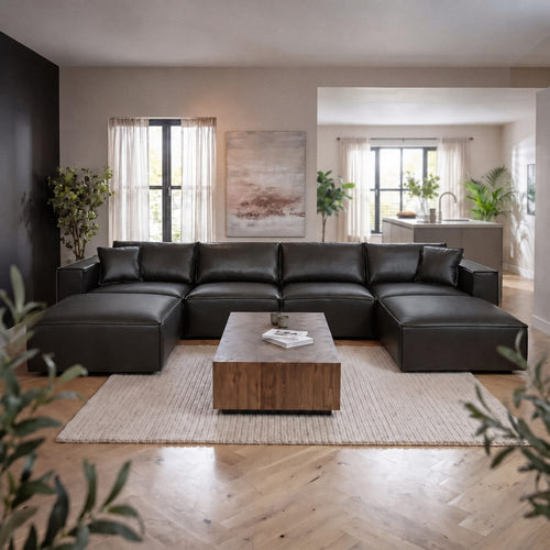 Rupert Leather 4 Seater Modular Chaise Sofa Settee Carbon Black 398x196cm 7