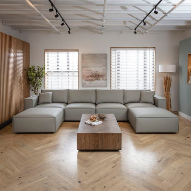 Quatropi 4 Seater Modern Grey Leather Modular Sofa Settee 398x196cm